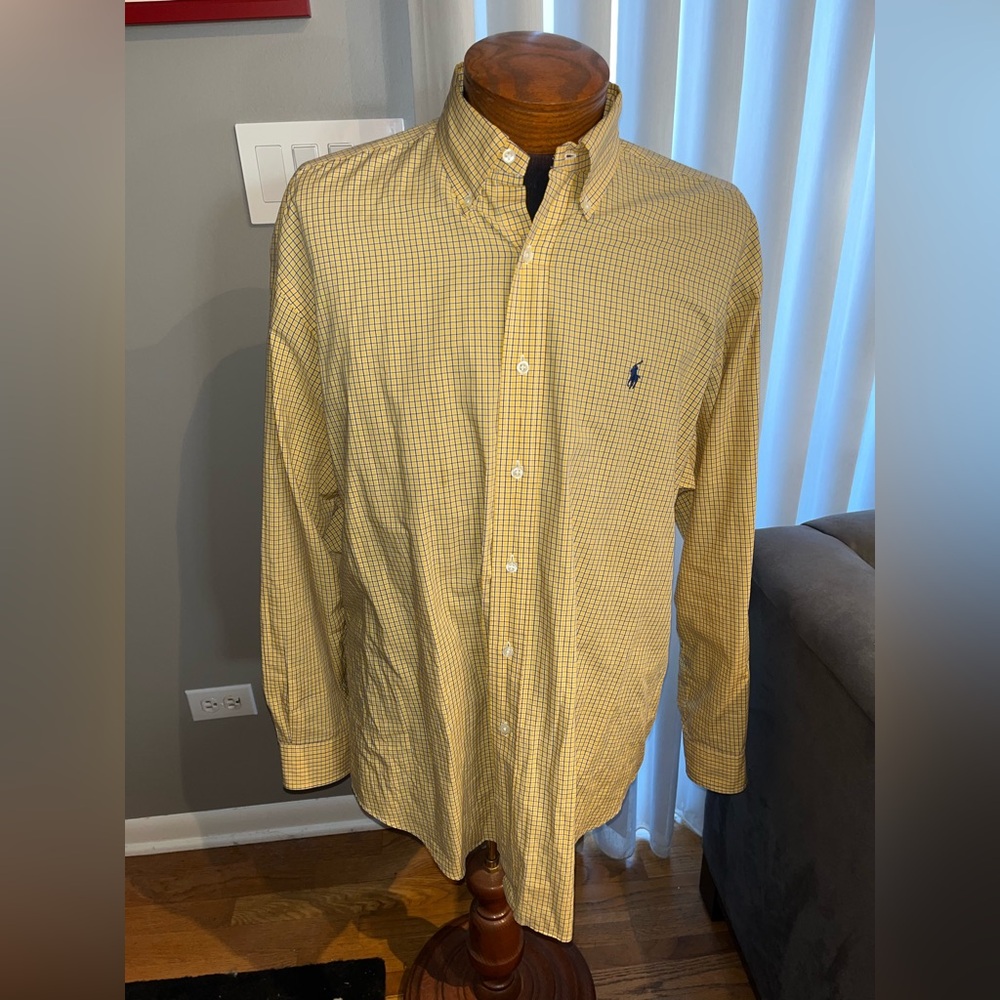 Men’s yellow & blue Ralph Lauren polo button down shirt. Blake style. Size large